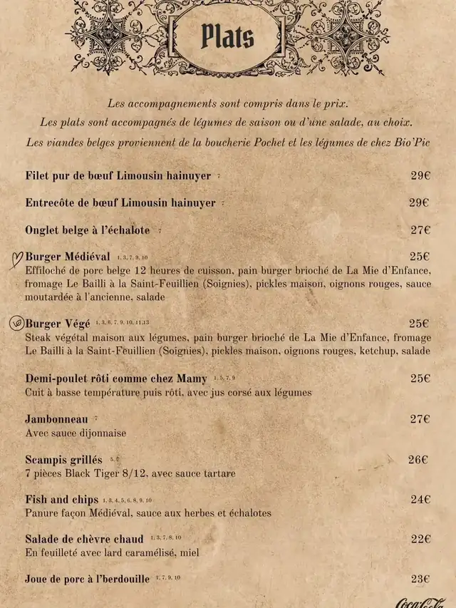 Carte – les plats