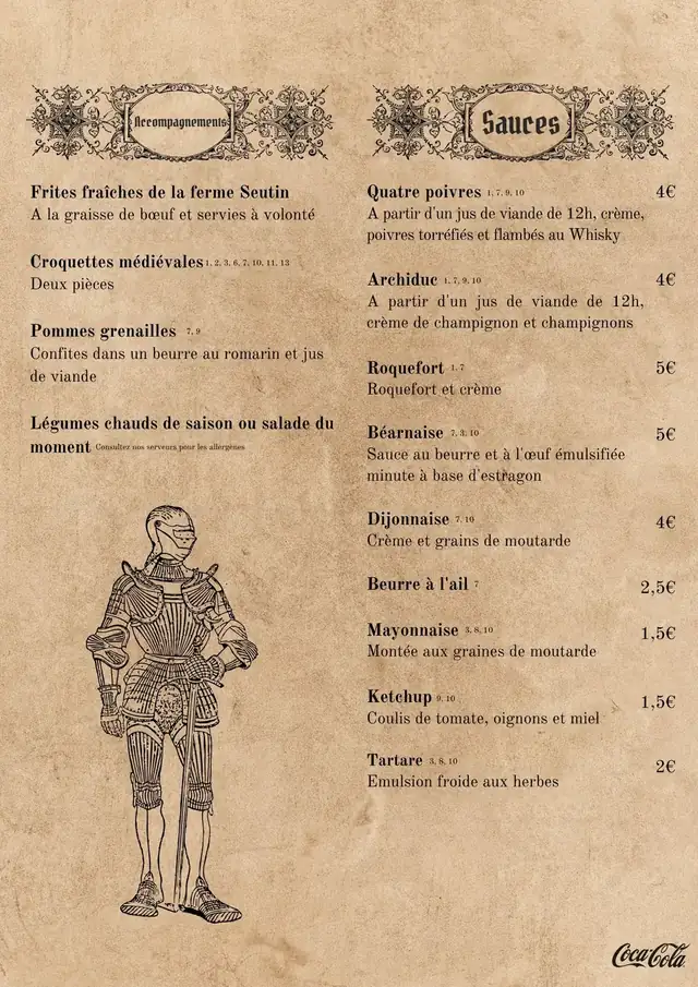 Carte – accompagnements et sauces