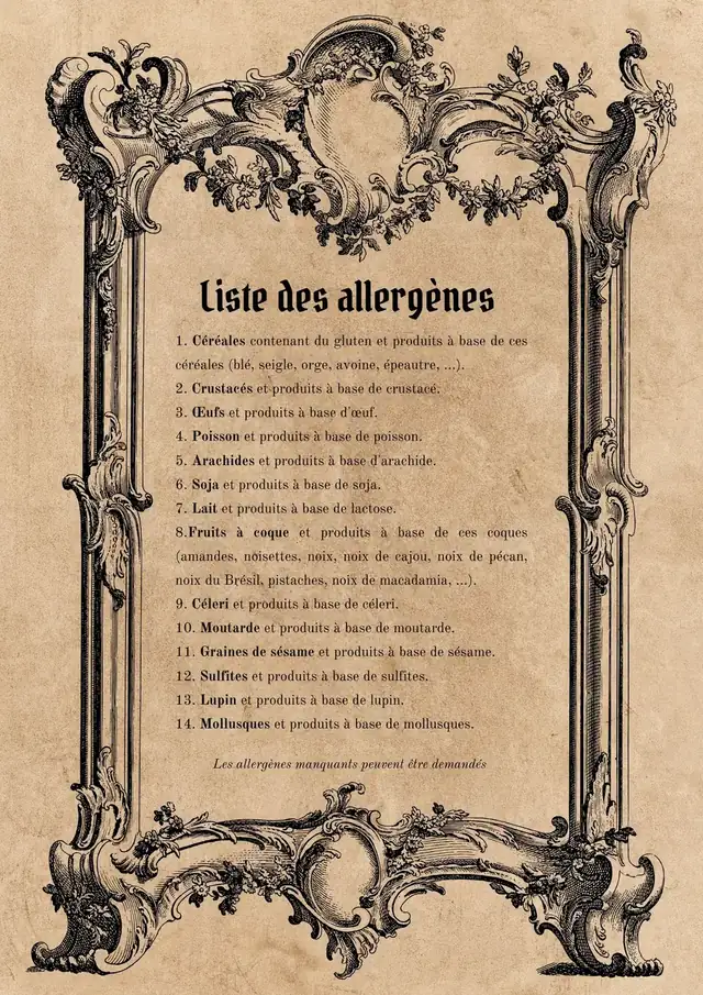 Carte – liste des allergènes